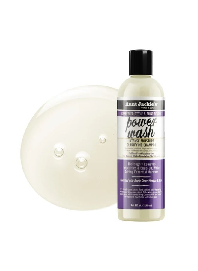 Aunt Jackie's Power Wash Intense Moisture Shampoo 355ml | Clarifying Wash for Build-Up | Apple Cider Vinegar Aloe Grapeseed Oil | No Mineral Oil No Petrolatum No Silicones | 12 fl oz - Image 4